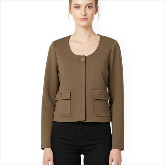 St. John Brown Beige Truffle Milano Knit Classic Blazer Jacket $895 NWT New 10 - Picture 1 of 5